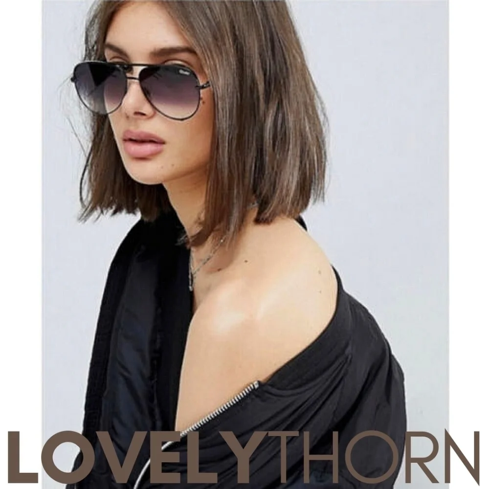 QUAY // ltd ed modern sleek black metal frame black smoke fade lens aviators